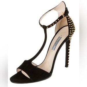 PRADA Suede Studded Accents T-Strap Sandals Size 39